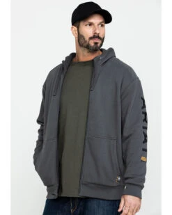 Ariat Men's Gray Rebar All-Weather Full Zip Work Hooded Sweatshirt