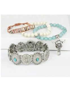 Prime Time Women's Concho Bead & Bull Horn Charm Bracelet Set