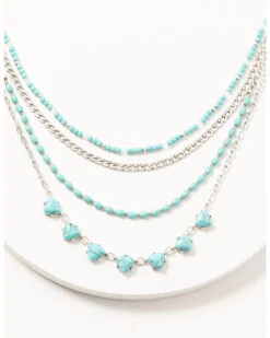 Prime Time Jewelry Women's Turquoise & Silver Layered Necklace Set