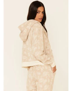 Idyllwind Women's Tan Floral Print Sherpa Zip-Front Hooded Jacket 7 Idyllwind Women's Tan Floral Print Sherpa Zip-Front Hooded Jacket -Clothing Sale Store 2000342543 280 P4