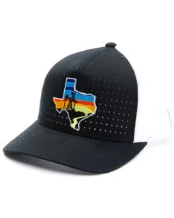 Oil Field Hats Men's Black & White Texas State Sunset Patch Golf Mesh-Back Ball Cap