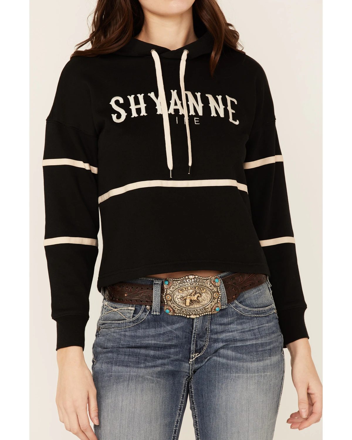 Shyanne Life Women's Cropped Embroidered Hoodie - Black 2 Shyanne Life Women's Cropped Embroidered Hoodie - Black - Image 2