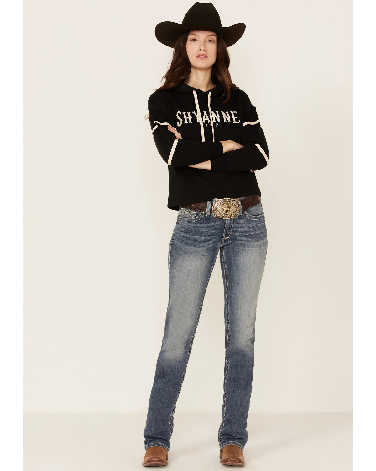 Shyanne Life Women's Cropped Embroidered Hoodie - Black 4 Shyanne Life Women's Cropped Embroidered Hoodie - Black - Image 4