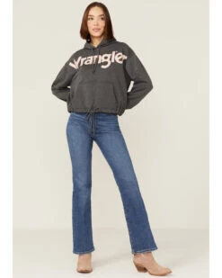 Wrangler Women's Charcoal Rose Logo Cropped Hoodie -Clothing Sale Store 2000358082 022 P4