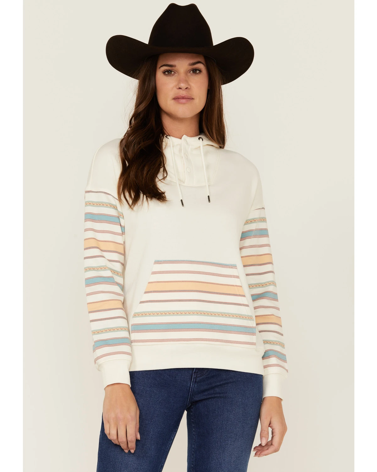 RANK 45 Women's Contrast Serape Sleeve Pullover Hoodie 1 RANK 45 Women's Contrast Serape Sleeve Pullover Hoodie