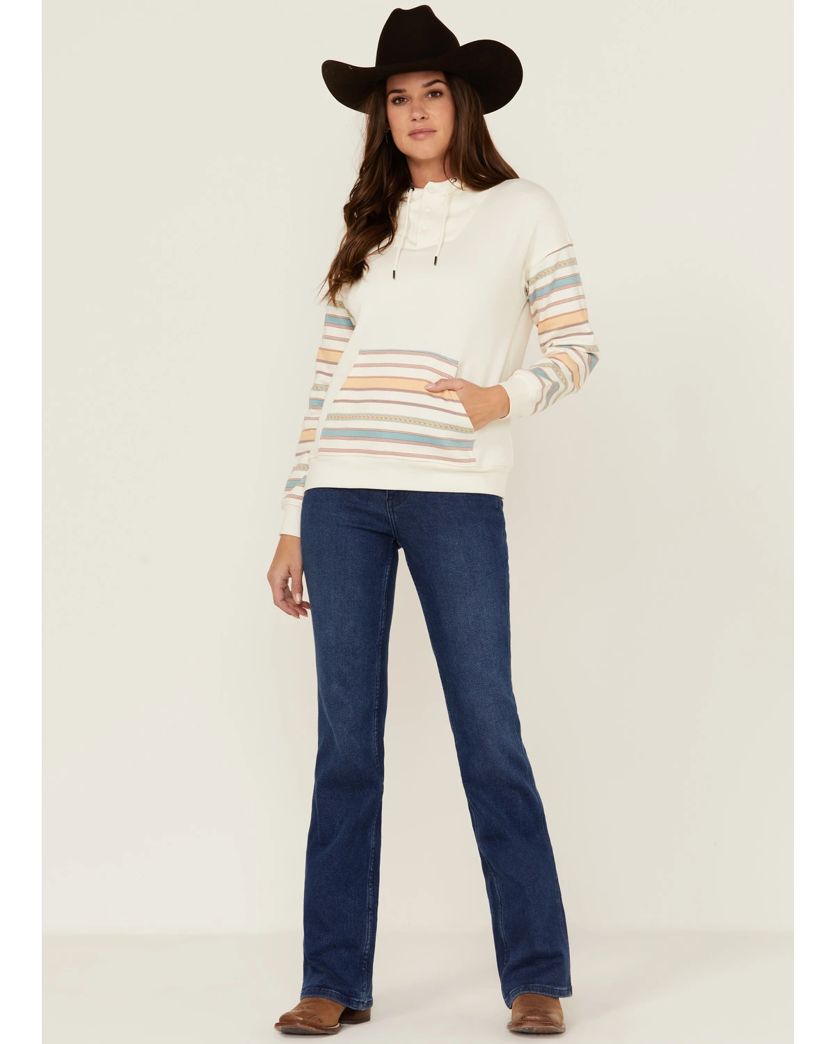 RANK 45 Women's Contrast Serape Sleeve Pullover Hoodie 2 RANK 45 Women's Contrast Serape Sleeve Pullover Hoodie - Image 2