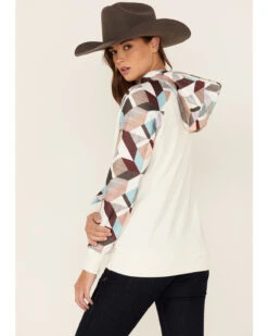 Hooey Women's Modern Colorblock Geo Print Pullover Hooded Sweater -Clothing Sale Store 2000360944 110 P3