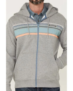 HOOey Men's Chest Stripe Light Gray Zip-Front Hooded Jacket -Clothing Sale Store 2000363526 025 P3