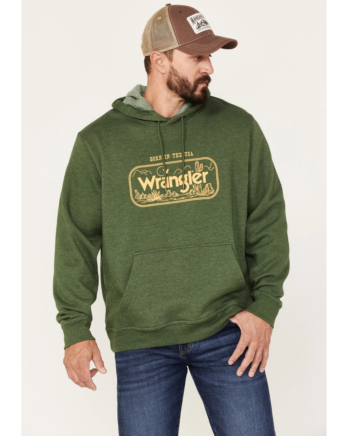 Wrangler Men's Heather Forest Crest Logo Graphic Hooded Sweatshirt 1 Wrangler Men's Heather Forest Crest Logo Graphic Hooded Sweatshirt