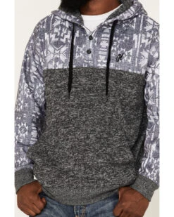 Hooey Men's Heathered Southwestern Print 1/4 Button Down Hooded Pullover -Clothing Sale Store 2000370571 020 P3