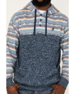 Hooey Men's Southwestern Print Landscape 1/4 Button Hooded Pullover -Clothing Sale Store 2000370572 410 P3