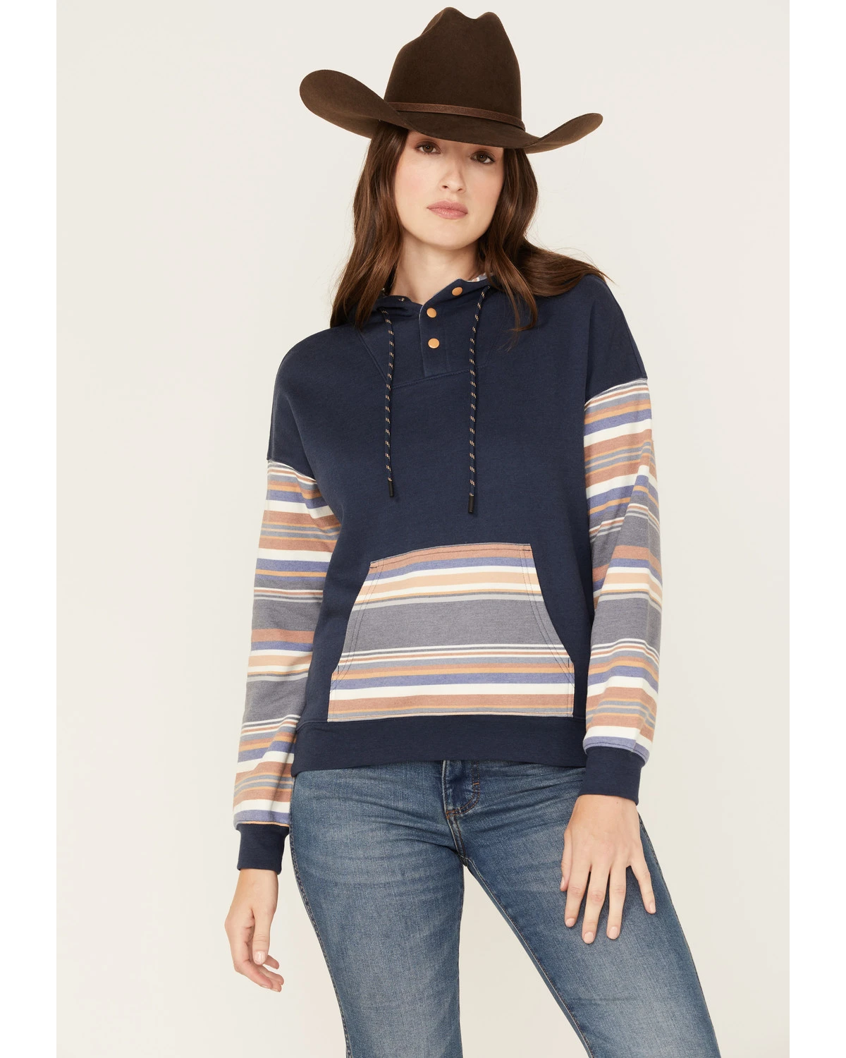 RANK 45 Women's Stripe Contrast Hooded Pullover 1 RANK 45 Women's Stripe Contrast Hooded Pullover