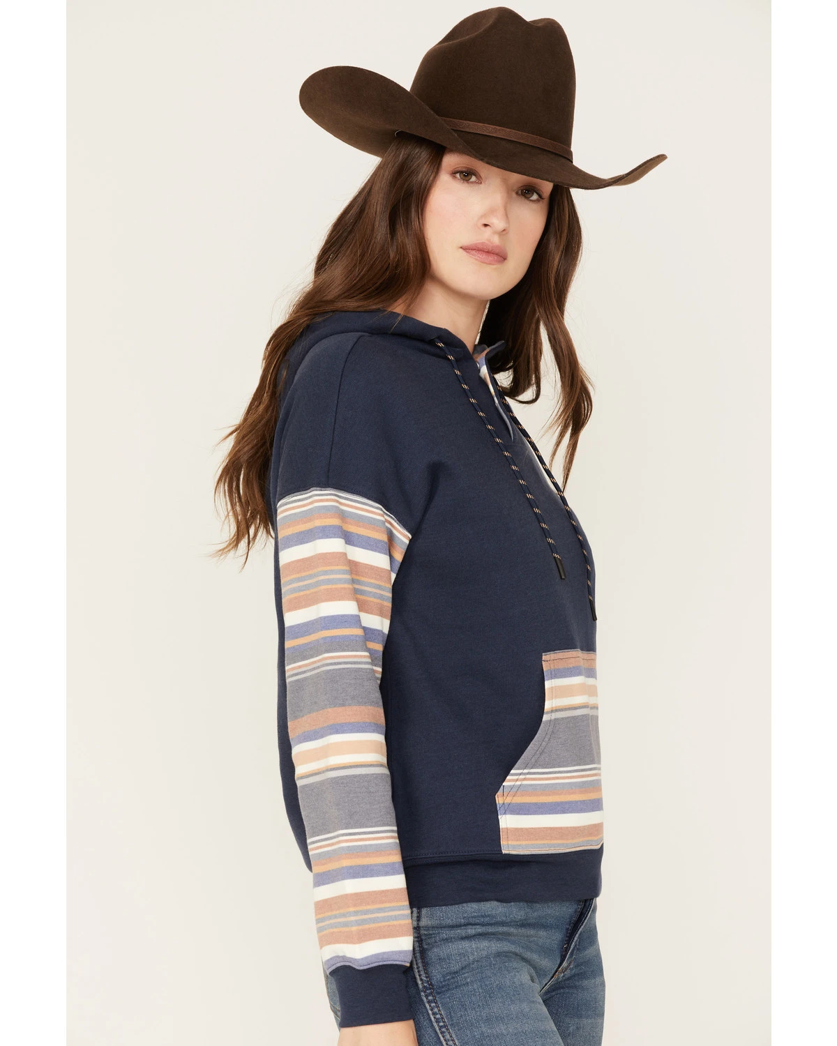 RANK 45 Women's Stripe Contrast Hooded Pullover 2 RANK 45 Women's Stripe Contrast Hooded Pullover - Image 2