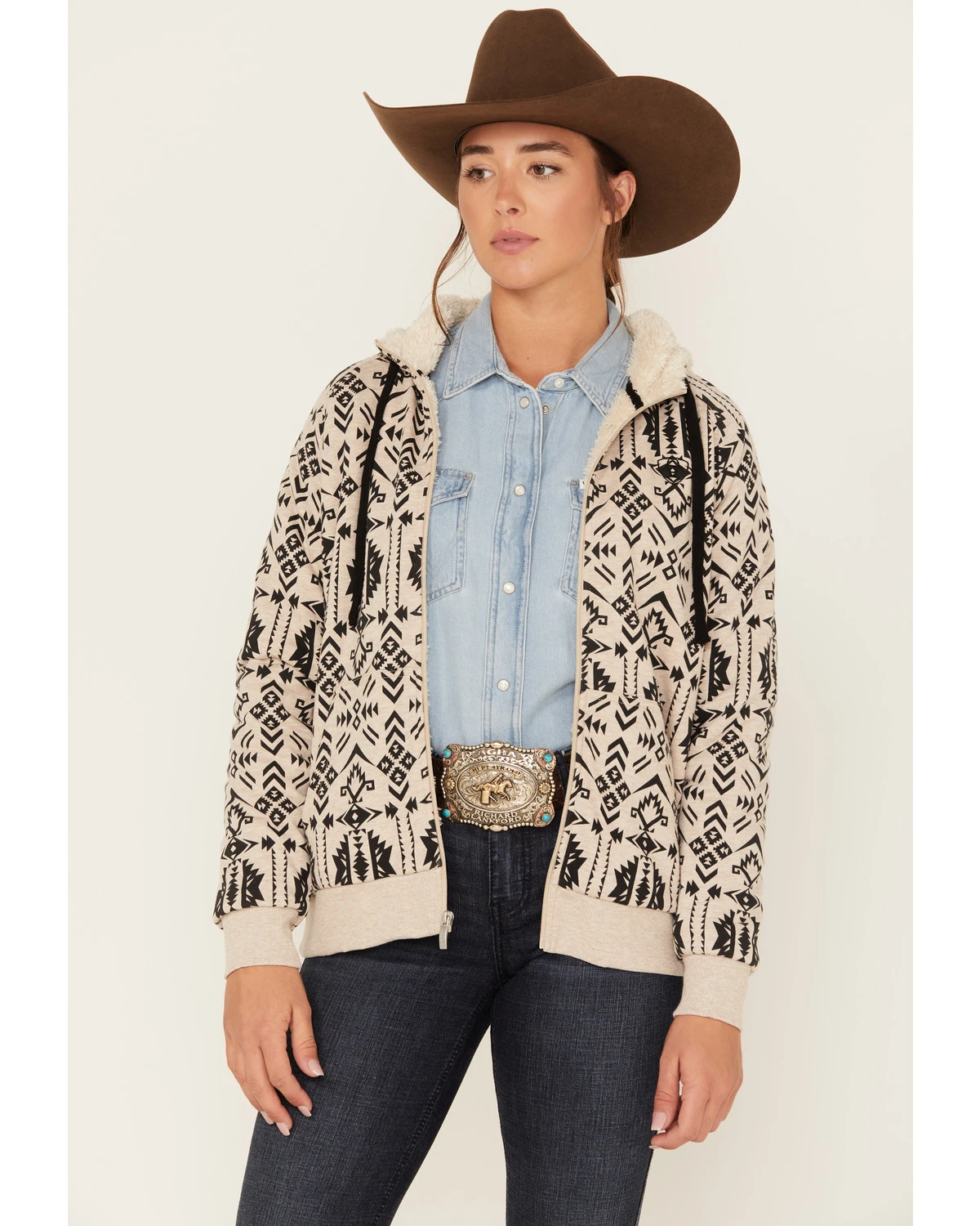 Ariat Women's R.E.A.L. Southwestern Print Sherpa-Lined Zip Hoodie 1 Ariat Women's R.E.A.L. Southwestern Print Sherpa-Lined Zip Hoodie