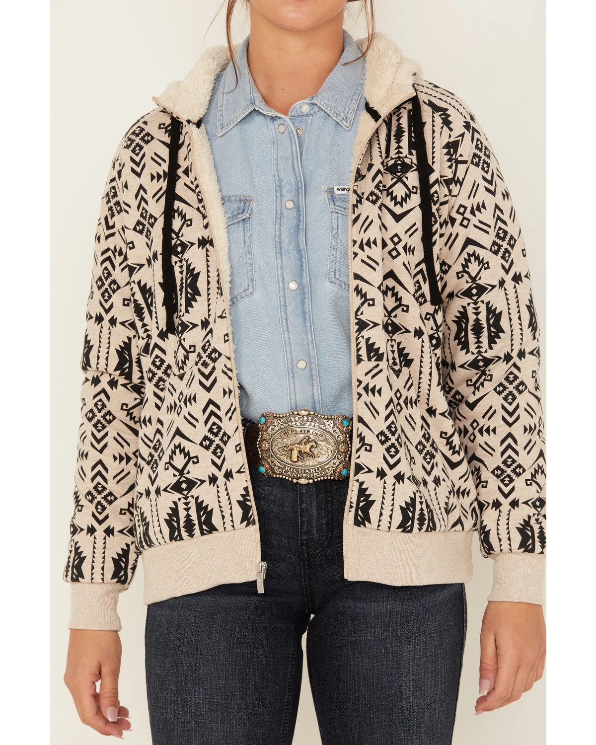 Ariat Women's R.E.A.L. Southwestern Print Sherpa-Lined Zip Hoodie 3 Ariat Women's R.E.A.L. Southwestern Print Sherpa-Lined Zip Hoodie - Image 3