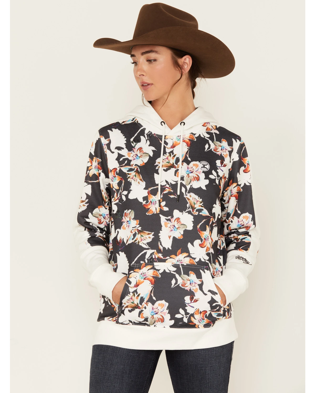 Hooey Women's Contrast Floral Print Hoodie 1 Hooey Women's Contrast Floral Print Hoodie