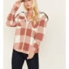 Cleo + Wolf Women's Buffalor Plaid Print Hooded Flannel Shirt
