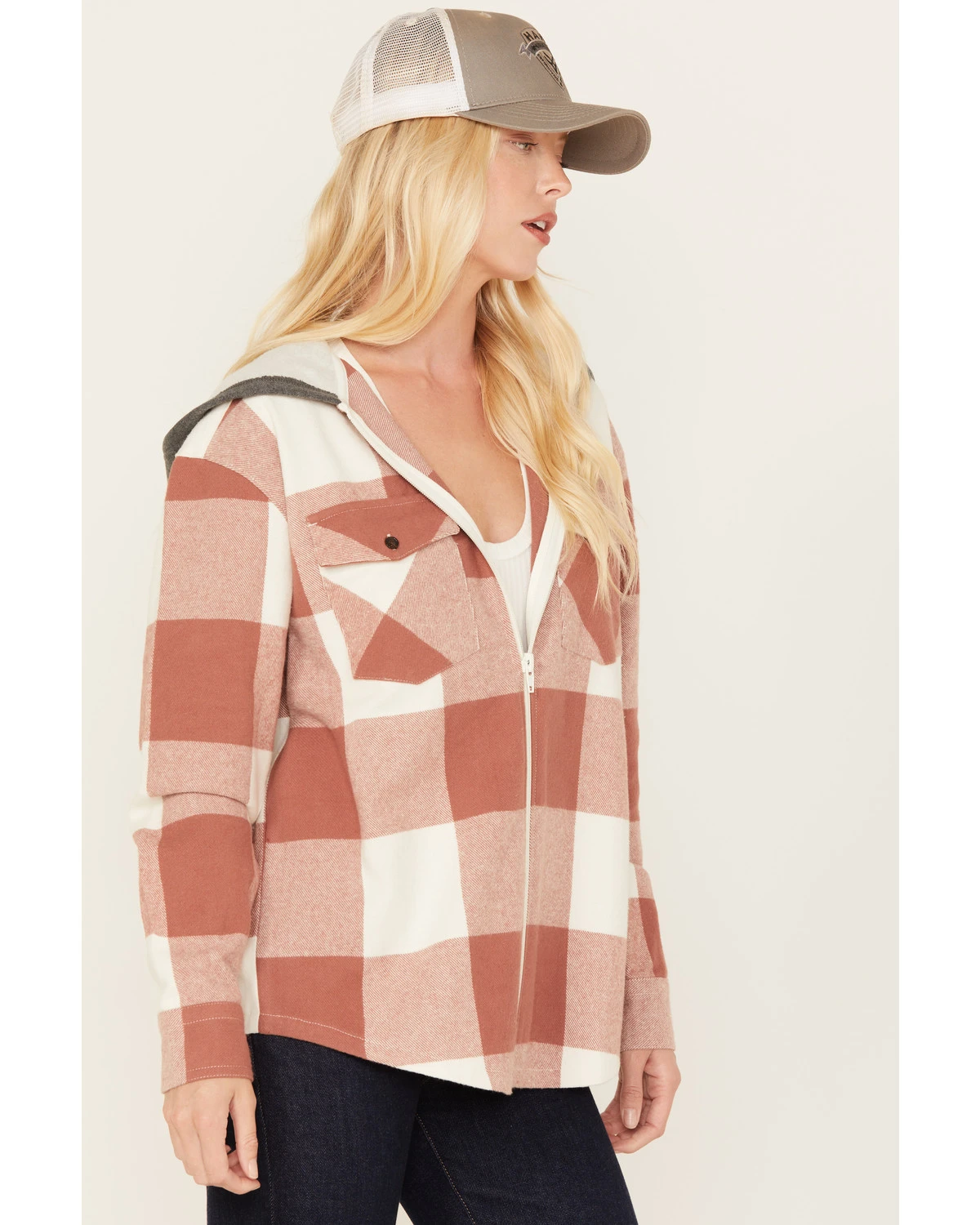 Cleo + Wolf Women's Buffalor Plaid Print Hooded Flannel Shirt 2 Cleo + Wolf Women's Buffalor Plaid Print Hooded Flannel Shirt - Image 2
