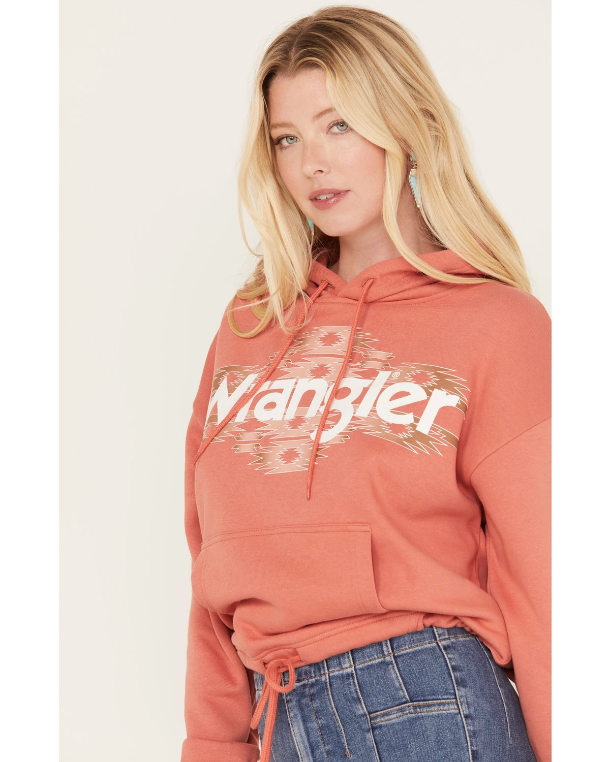 Wrangler Retro Women's Southwestern Print Logo Cropped Long Sleeve Hoodie 2 Wrangler Retro Women's Southwestern Print Logo Cropped Long Sleeve Hoodie - Image 2